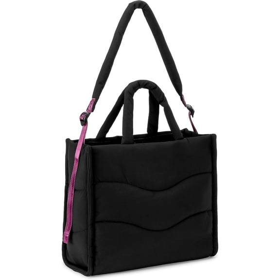 Wave quilted fluffy ladies handbag, lightweight fluffy handbag, shoulder bag with laptop compartment