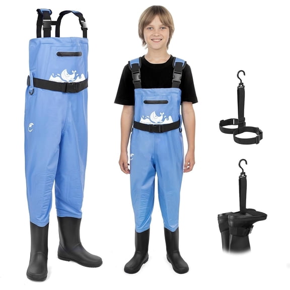 WaveWalker Chest Waders for ,   Youth Fishing Waders with PVC Boots, DWR,  Pads, EVA Insoles