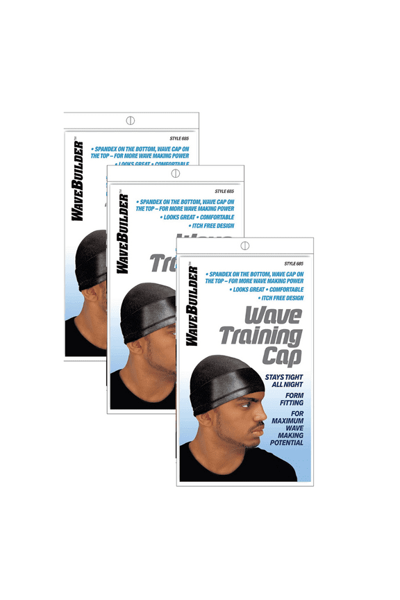 Wave Training Cap, Black, 3 Pack