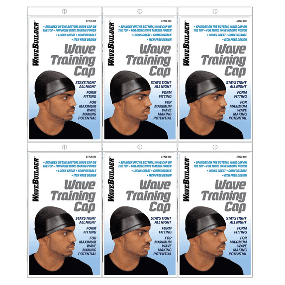 Wavebuilder Wave Training Cap, Black, 6 Pack