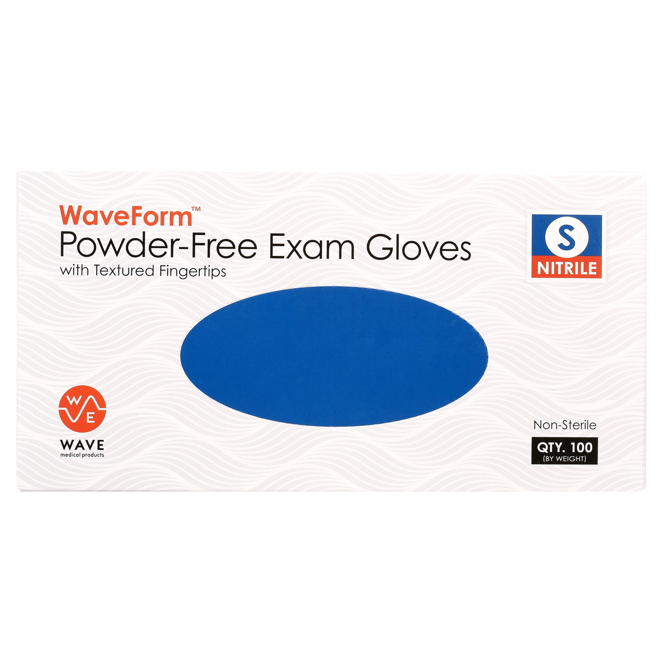 Waveform Nitrile Gloves with Textured Fingertips Box of 100 - Latex Free and Powder Free 4 mil Disposable Exam Gloves