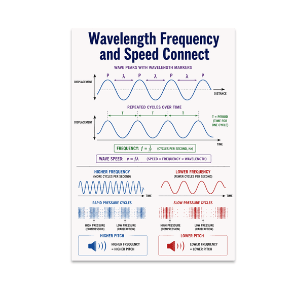 Wavelength Frequency and Speed Connect Educational Reference - 13x19 Poster Print