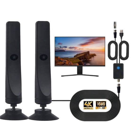 Wavemax TV Antenna 2026, Indoor/Outdoor Antenna for Smart TV, Wave Max Pro 4K HD TV Antenna 2026, Digital Antenna/Signal Booster with Crisp HDTV Display and Works for TV, RVs & Campers