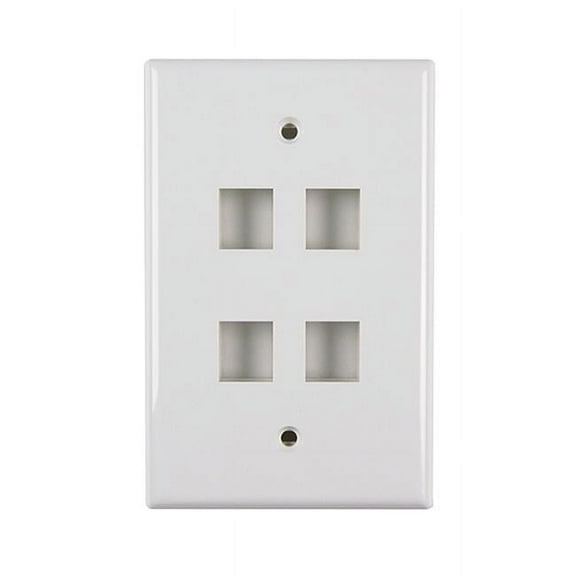 Wavenet WAV-FACE-4-WH-25PK 4-Port Single Gang Flush Face Plate, White - Pack of 25