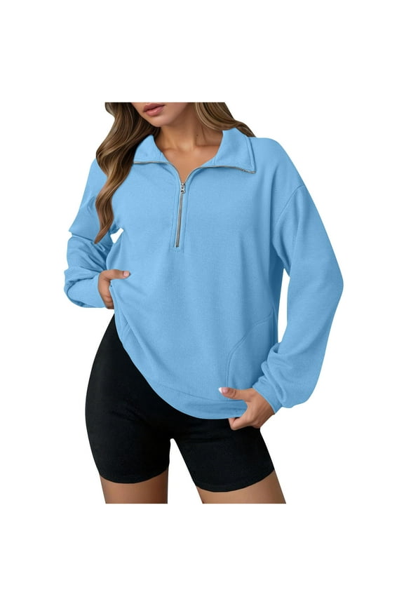 Waverg Sweatshirt for Womens Quarter Zip Long Sleeve Sweaters Shirts Ultra Soft Textured Athletic Stretch Pullover Sweater Blouses Light Warm Sweaters