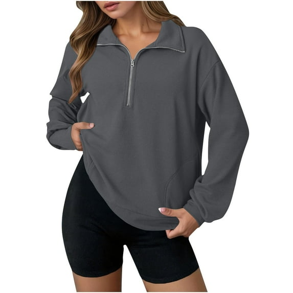 Waverg Sweatshirt for Womens Quarter Zip Long Sleeve Sweaters Shirts Ultra Soft Textured Athletic Stretch Pullover Sweater Blouses Light Warm Sweaters
