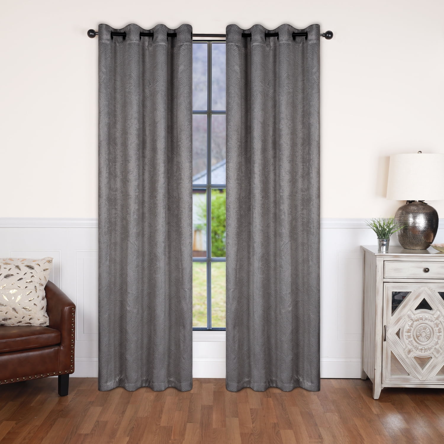 Silver Geometric Wave Blackout Grommet Curtains, 52" x 96", Set of 2