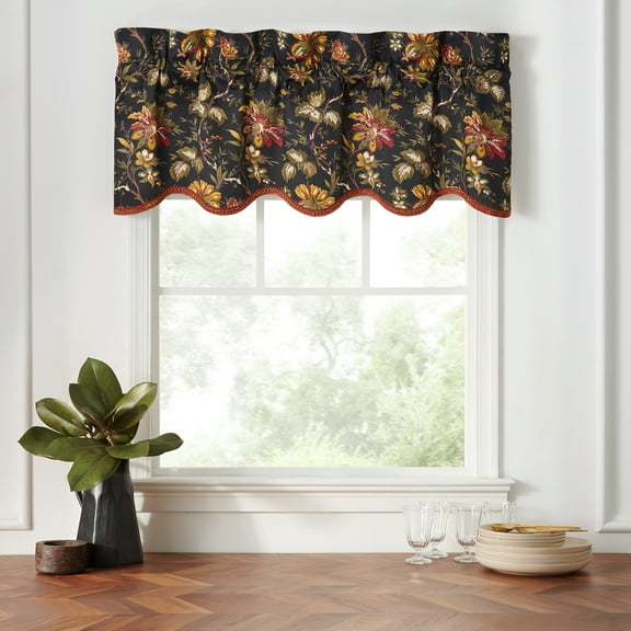 Waverly Felicite Noir Window Curtain Collection – Valance - 100% Cotton Sateen - 50" X 15"