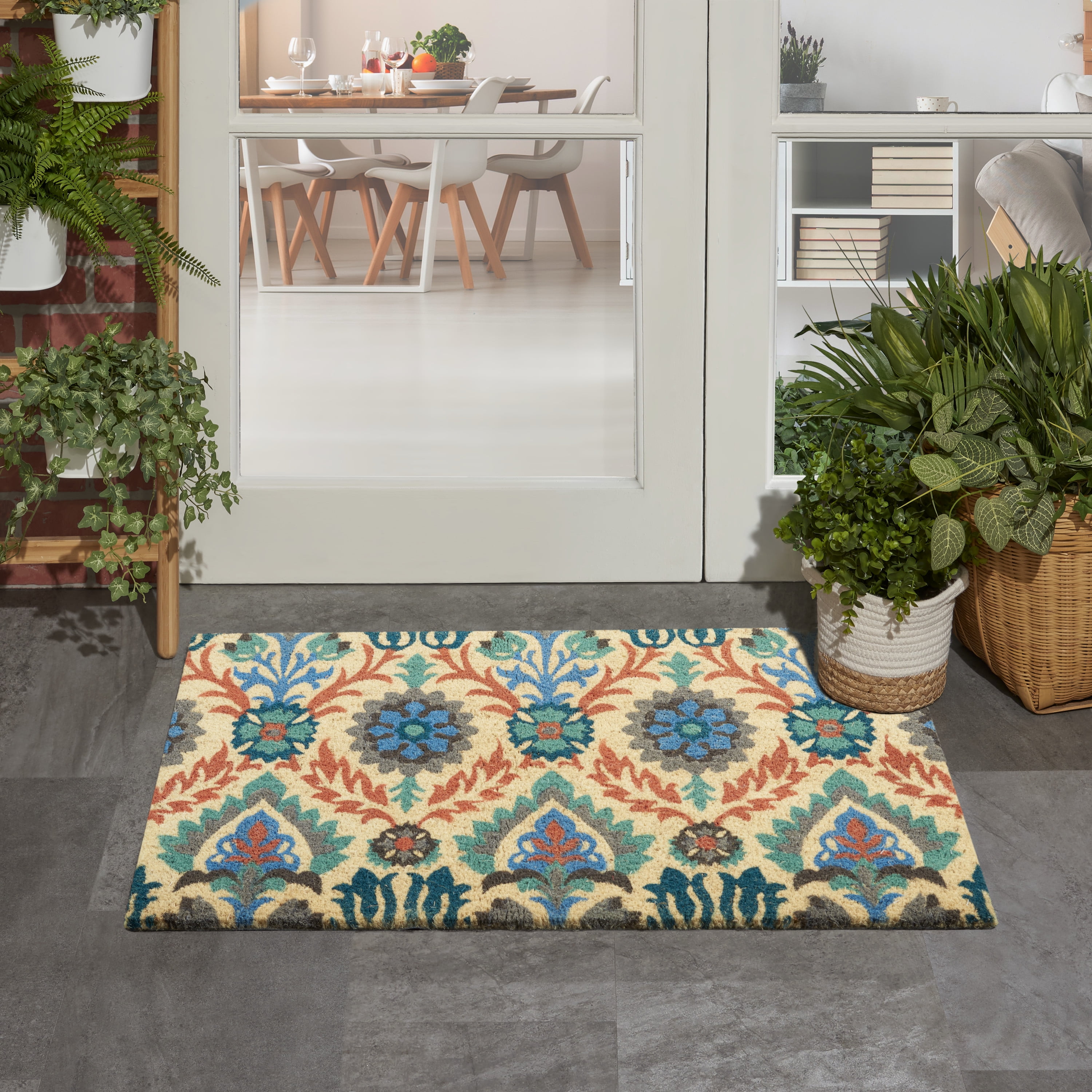Greetings Rug Nourison Greetings Indoor/Outdoor Modern Botanical Blue 2' x 3' Area ...