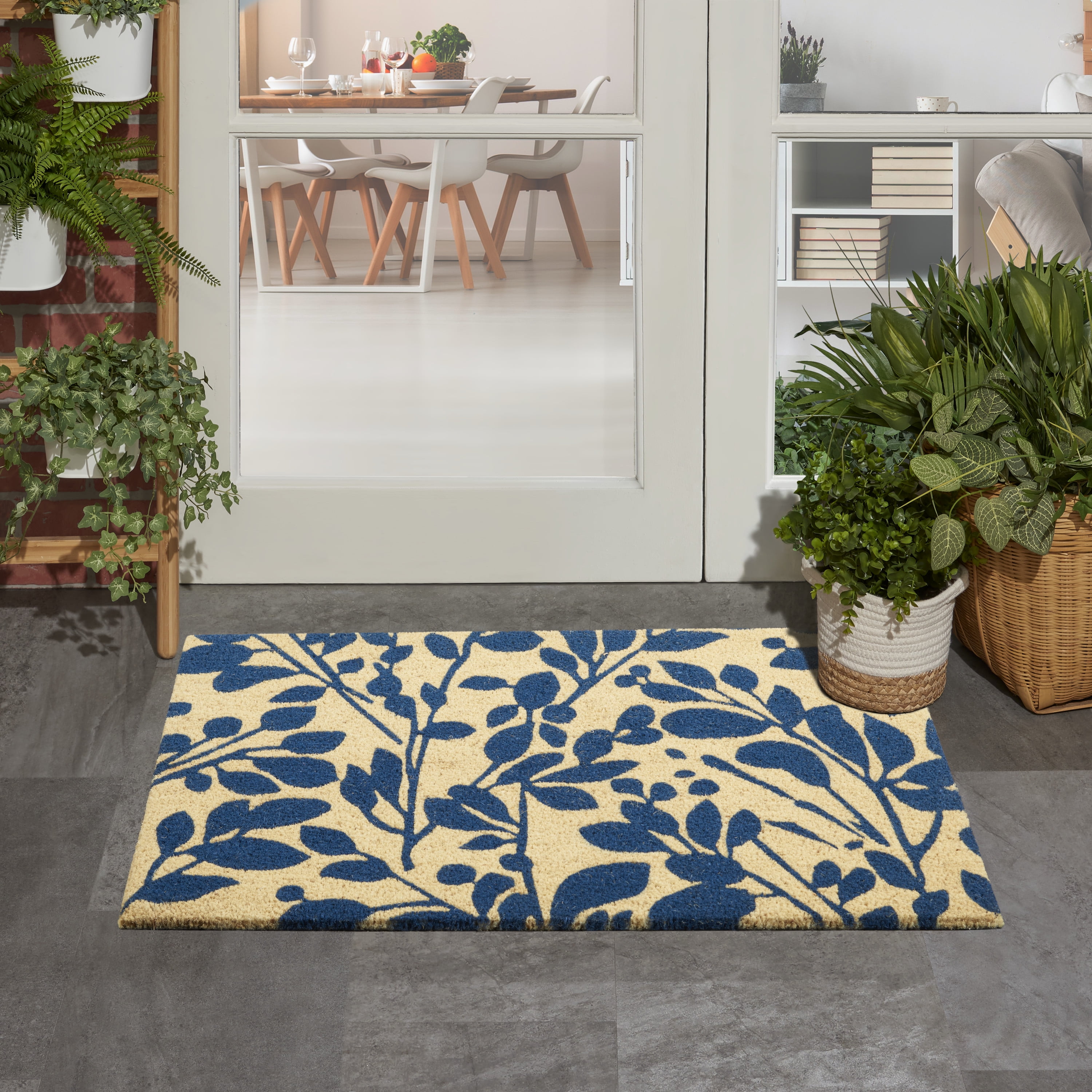 Waverly Greetings Indoor/Outdoor Navy Botanical 1'6" x 2'4" Door Mat