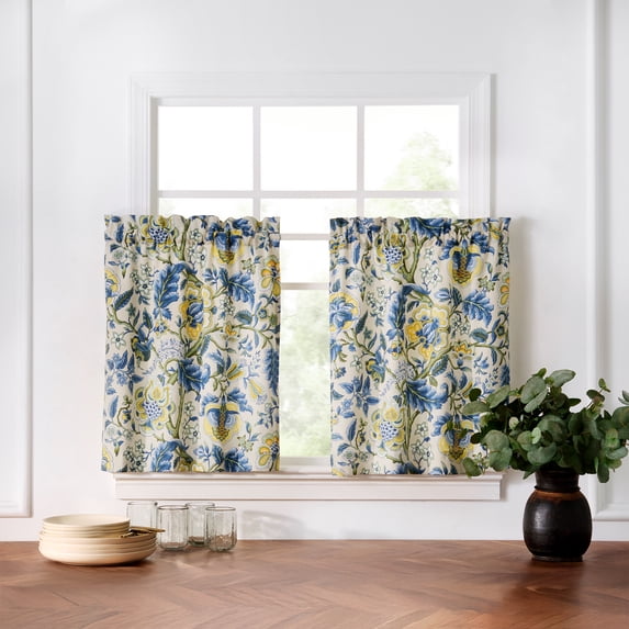 Waverly Imperial Dress Window Curtain Collection – Tier Pairs - Porcelain Design - 26" X 36"