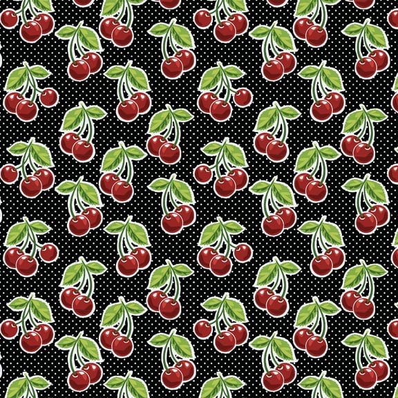 Waverly Inspiration 100% Cotton 18" x 21" Cherries Print Onyx Color Pre-cut Fat Quarter, 1 Each