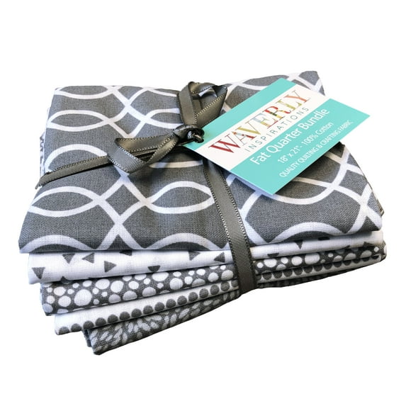 Waverly Inspirations 100% Cotton 18" x 21" Fat Quarter Steel Fabric Bundles, 5 Pieces
