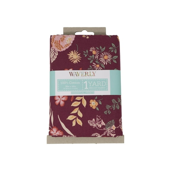 Waverly Inspirations 1 Yard Cut 100% Cotton Prints Fabric, Floral Cranberry, 44" Wide for Quilting & Sewing