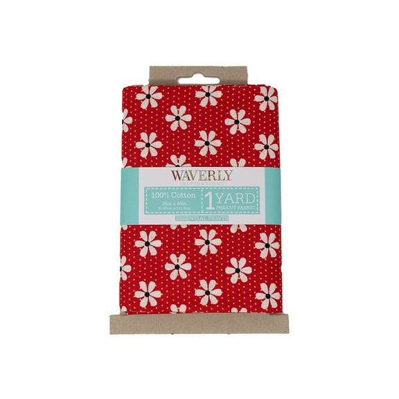 Waverly Inspirations 1 Yard Cut 100% Cotton Prints Fabric, Red Daisy, 44" Wide for Quilting & Sewing