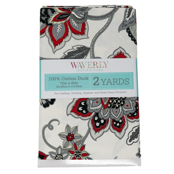 Waverly Inspirations 100% Cotton 45" x 2 Yards Precut Jacobean Red Black Gray Sewing & Crafting Fabric, 1 Each