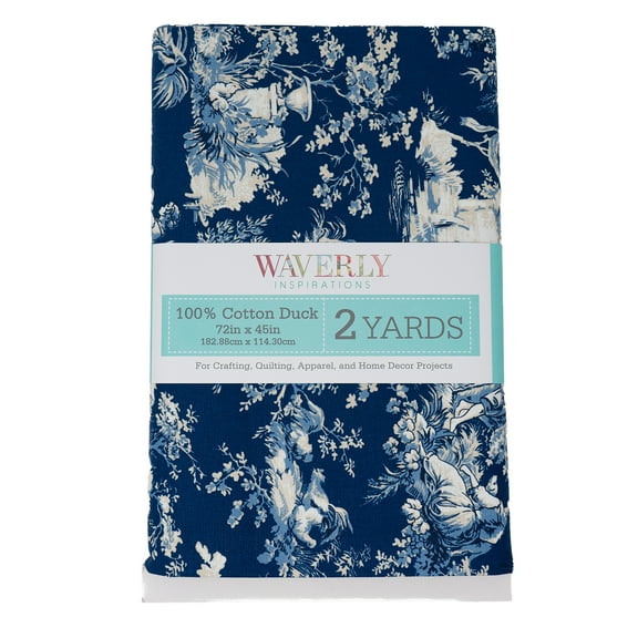 Waverly Inspirations 100% Cotton 45" x 2 Yards Precut Toile Navy Print Sewing & Crafting Fabric, 1 Each
