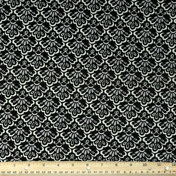 Waverly Inspirations 100% Cotton Duck 45" Scallop Black Precut Sewing Fabric by the Yard