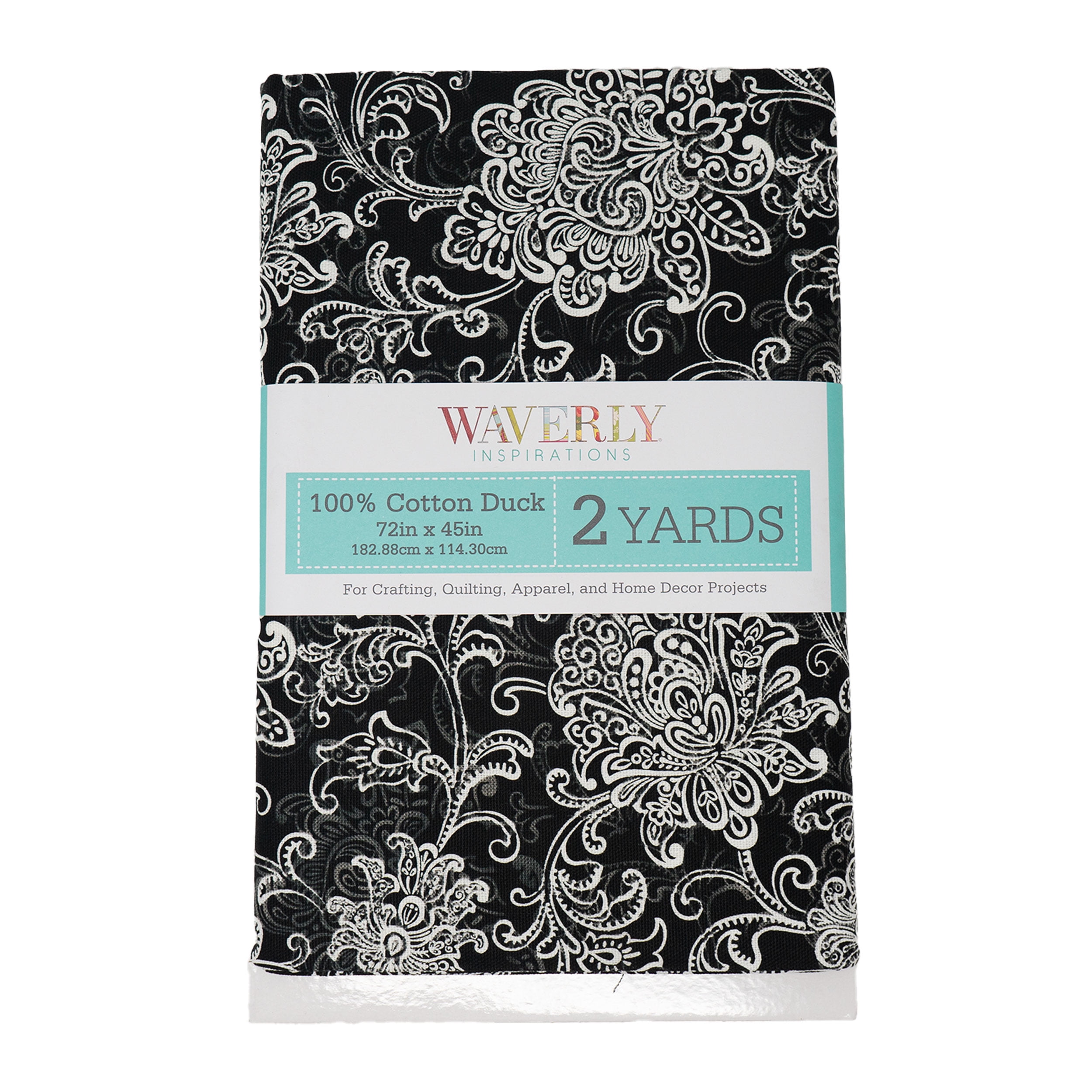 Waverly Inspirations 2 Yard Cut 100% Cotton Duck Print Fabric Scroll Black, 45" Wide for Quilting & Sewing