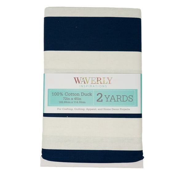 Waverly Inspirations 2 Yard Cut 100% Cotton Duck Print Fabric Width Stripe Navy, 45" Wide for Quilting & Sewing