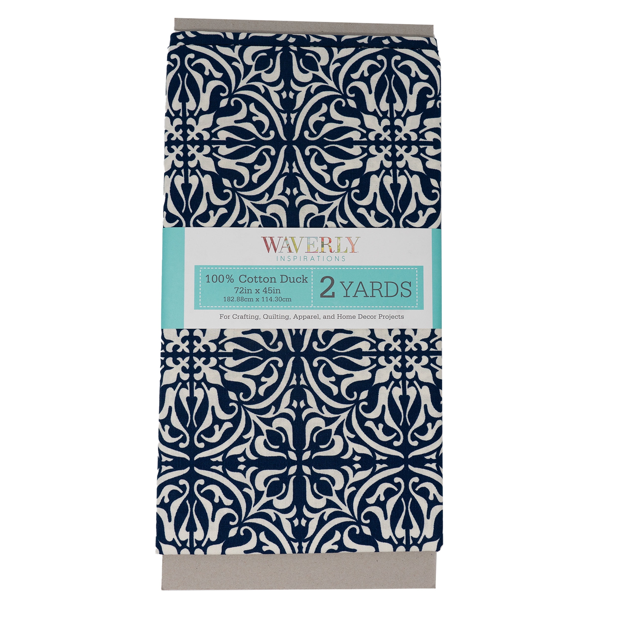 Waverly Inspirations 2 Yard Cut 100% Cotton Duck Print Fabric Tile Navy, 45" Wide for Quilting & Sewing
