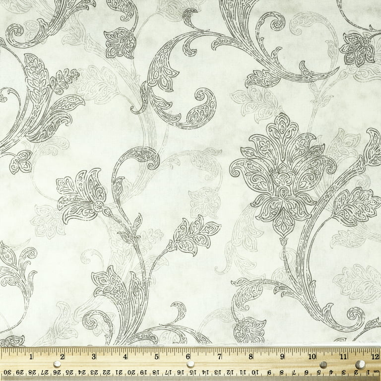 Waverly Inspirations 100% Cotton Duck 54 inch Jacobean Scroll Grey Sewing Fabric by The Yard