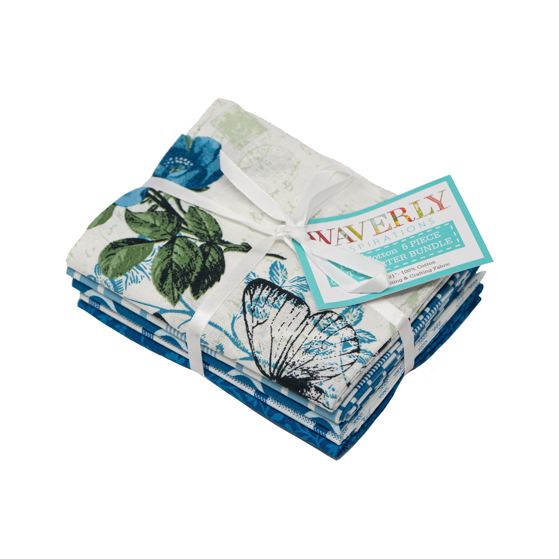 Waverly Inspirations Sewing & Craft Fabric Bundle, 100% Cotton, Blue, 5 Pieces, 18 x 21 in