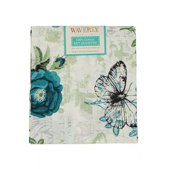 Waverly Inspirations, 100% Cotton, Sewing & Crafting, Rose Teal, Fat Quarter, Prints, 21 x 18