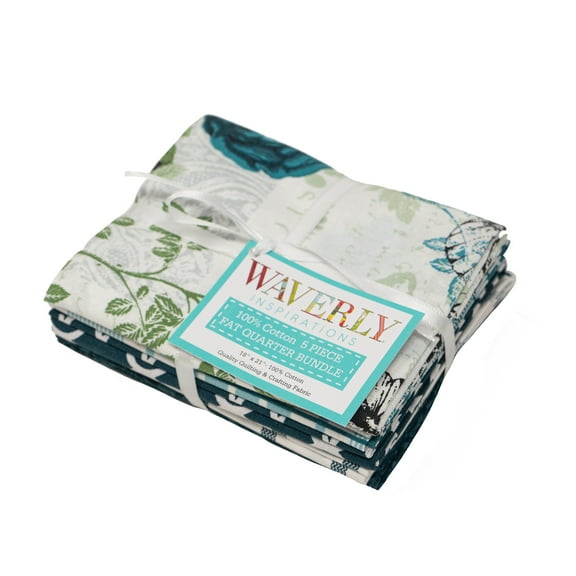 Waverly Inspirations, 100% Cotton, Sewing & Crafting, Teal Fabric Bundle, 21 x 18, 5Pcs