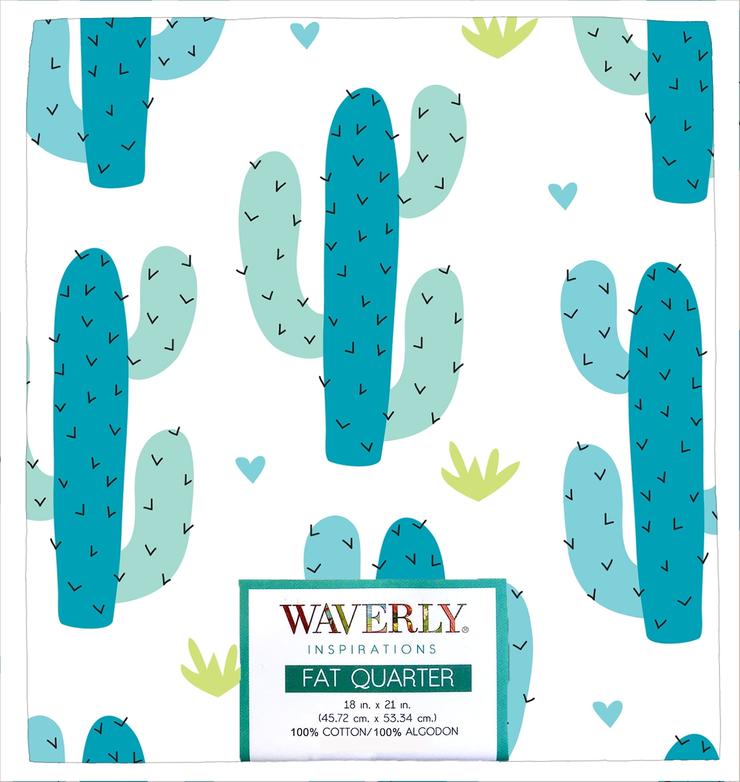 Waverly Inspirations 18\" x 21\" 100% Cotton Fat Quarter Cactus Teal Print Craft Quilting Fabric, 1 Each
