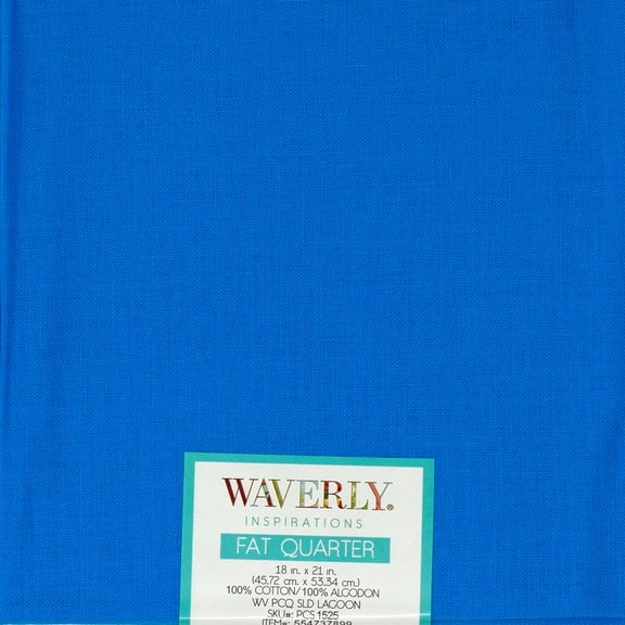 Waverly Inspirations 18" x 21" 100% Cotton Fat Quarter Solid Lagoon Print Quilting & Craft Fabric, 1 Each