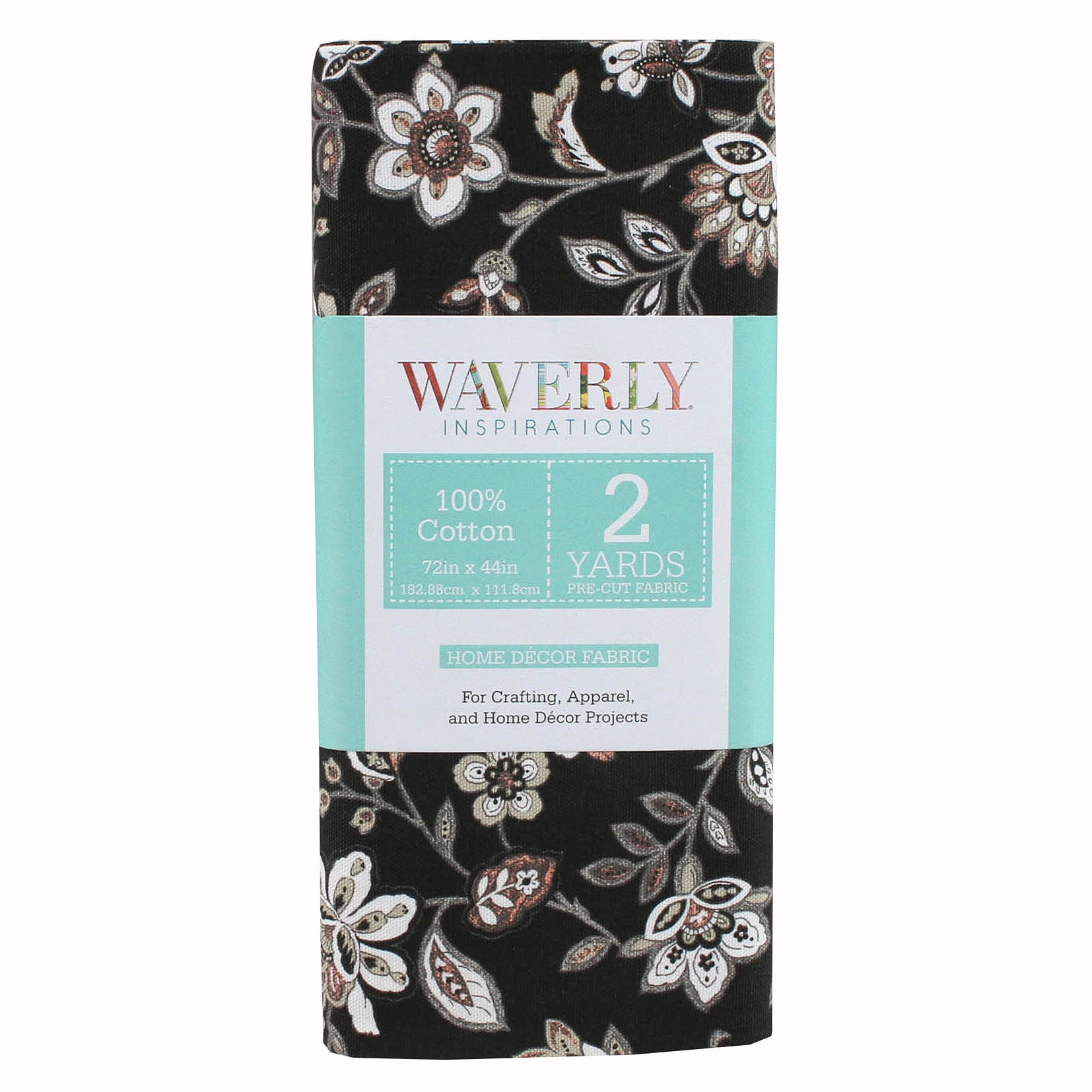 Waverly Inspirations 2 Yard Cut 100% Cotton Print Floral Fabric, Black, 45" Wide for Home Decor, Quilting, Crafting, Sewing Projects, Soft Feel