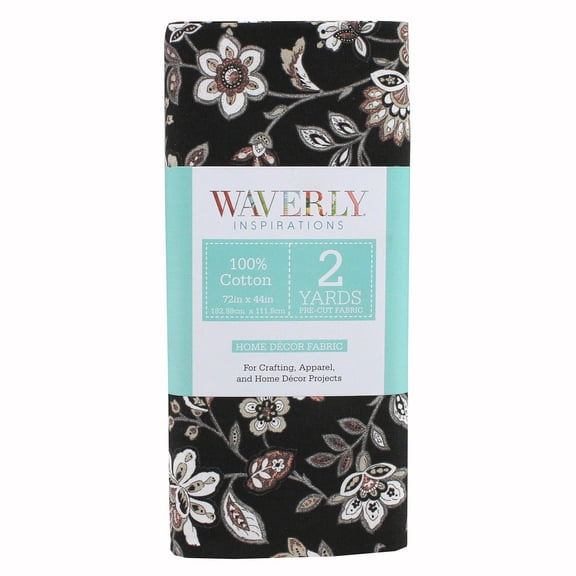 Waverly Inspirations 2 Yard Cut 100% Cotton Print Floral Fabric, Black, 45" Wide for Home Decor, Quilting, Crafting, Sewing Projects, Soft Feel