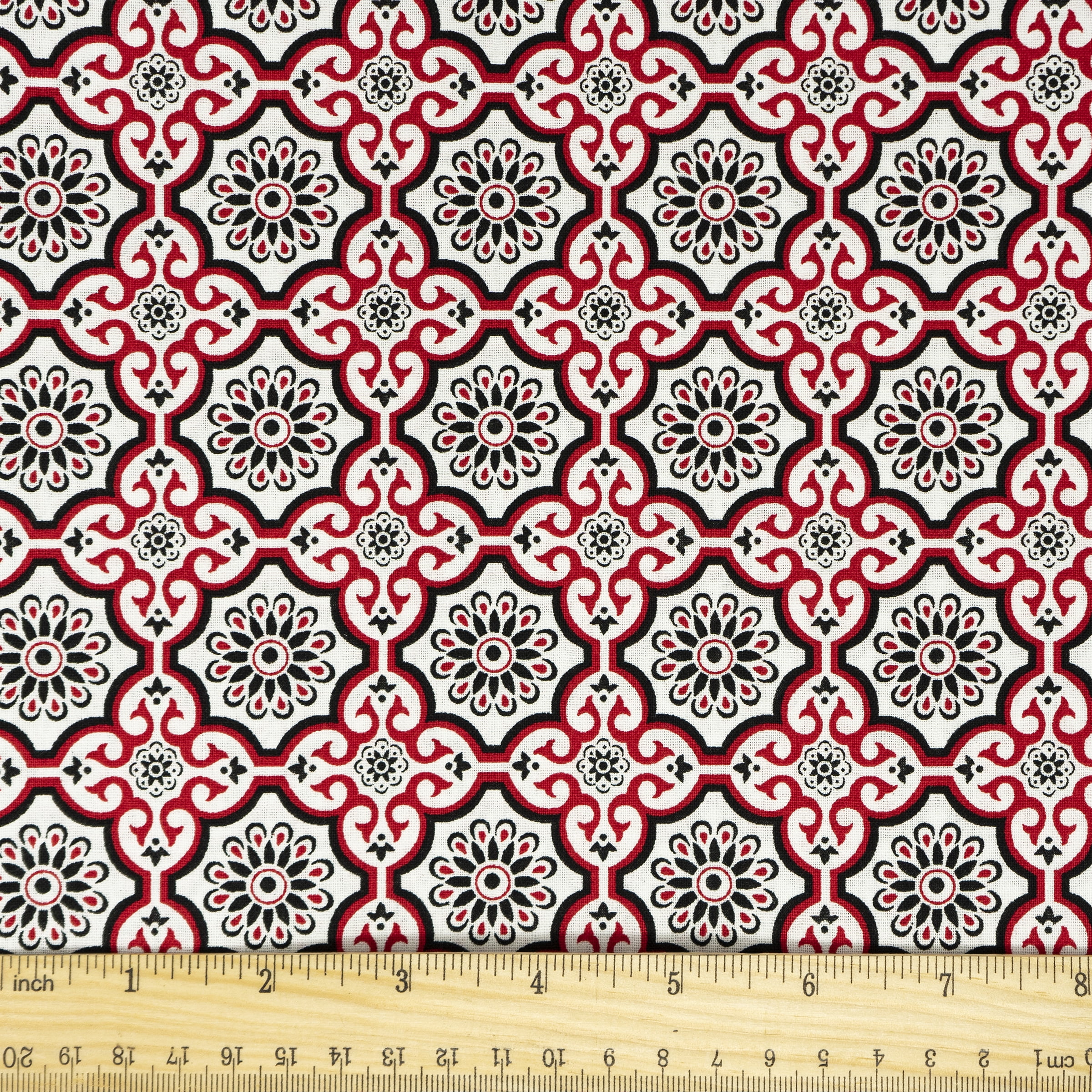 Waverly Inspirations 44" 100% Cotton Blossom Lattice Sewing & Craft Fabric By the Yard, Black, White and Red