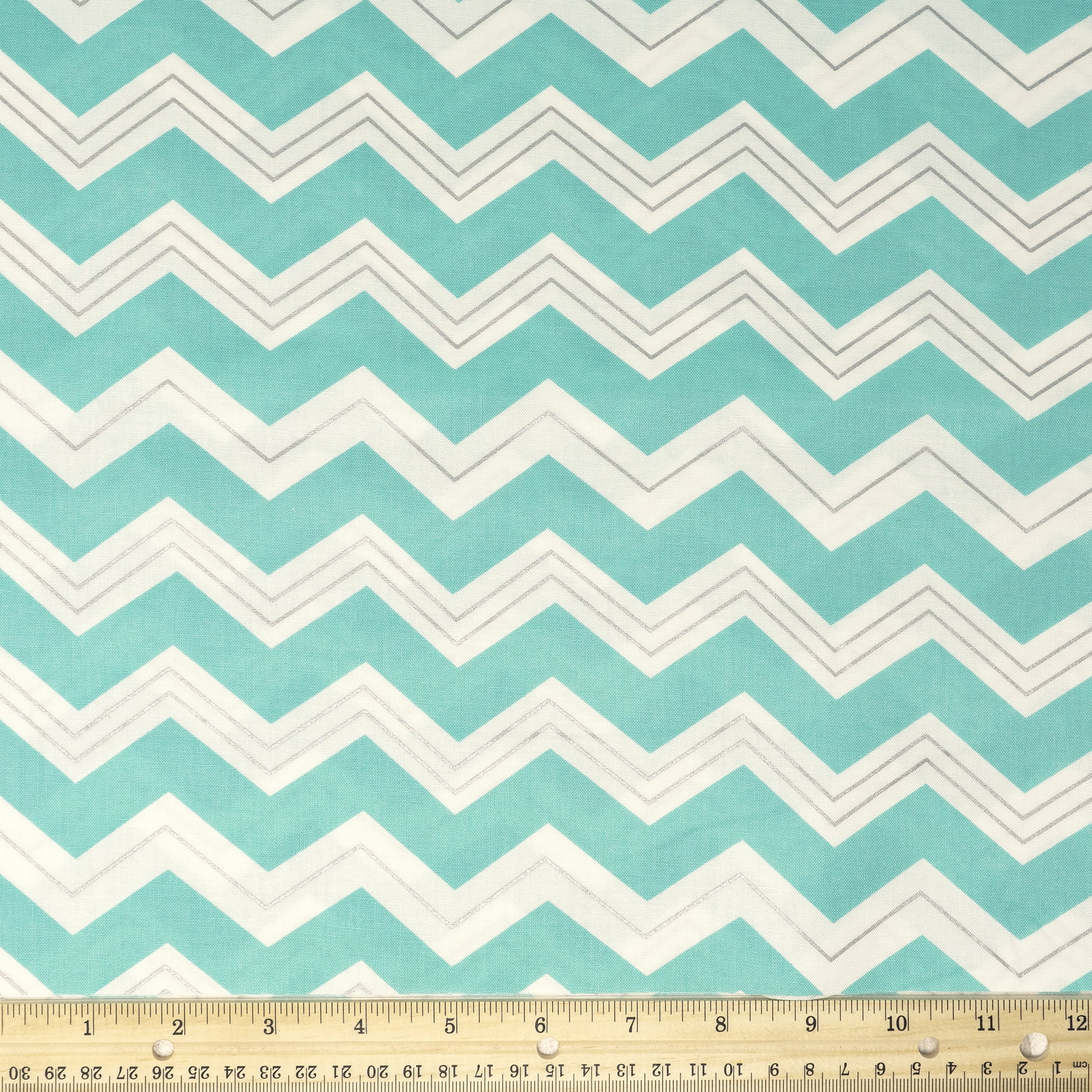 Waverly Inspirations 44" 100% Cotton Chevron Sewing & Crafting Fabrics, 8 yd By the Bolt, Aqua, White and Silver