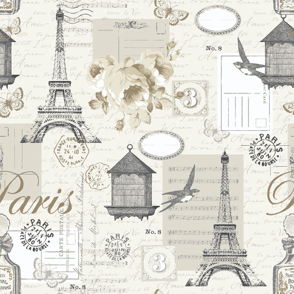 Waverly Inspirations 44" 100% Cotton Paris Days Floral Sewing & Craft Fabric By the Yard, Beige, Black and White