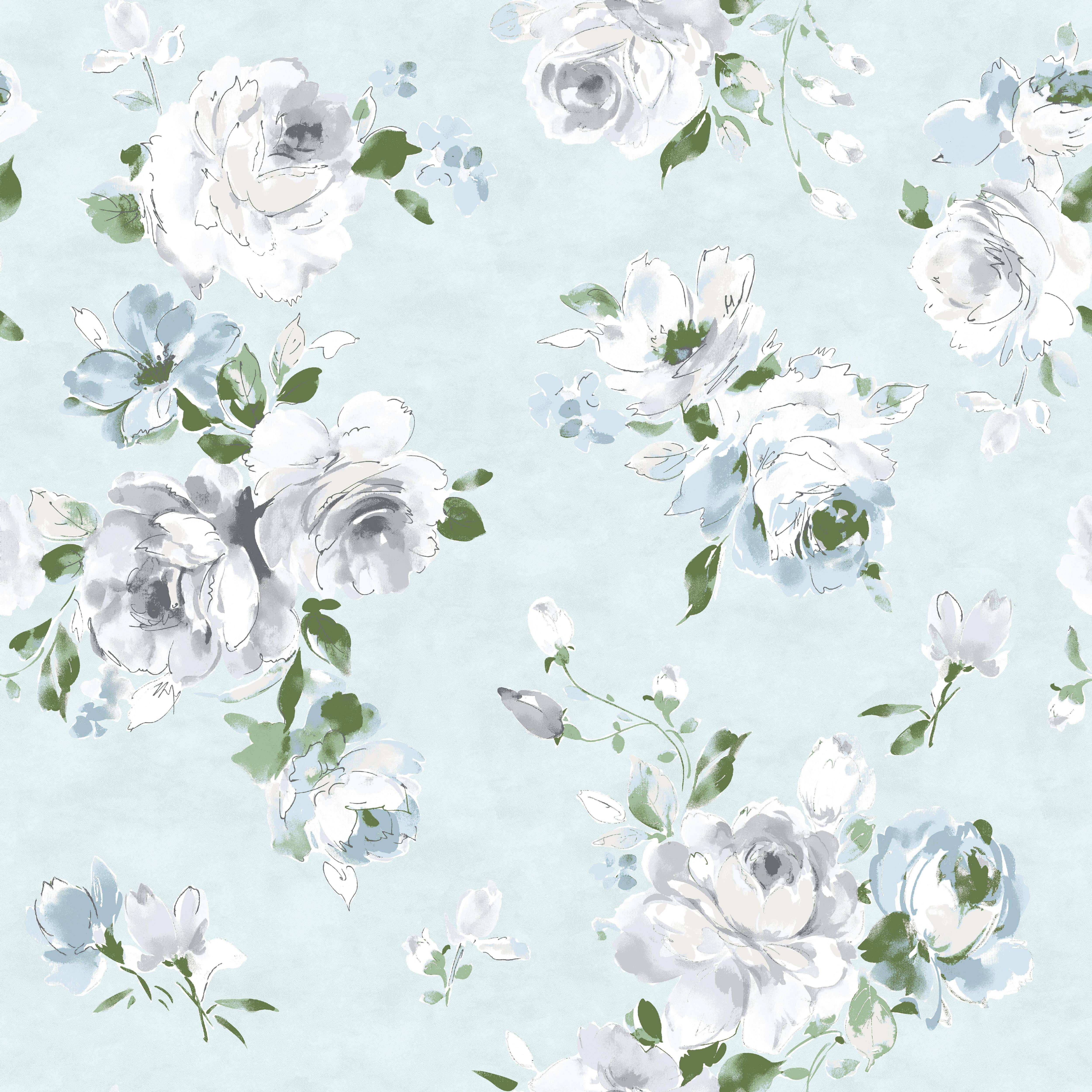Waverly Inspirations By the Yard 100% Cotton Fabric Rose, Blue, Green and Gray, 44" Wide for Quilting & Sewing