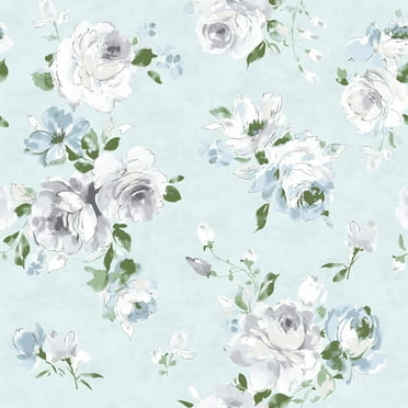 Waverly Inspirations 44" 100% Cotton Rose Sewing & Craft Fabric By the Yard, Blue, Green and Gray