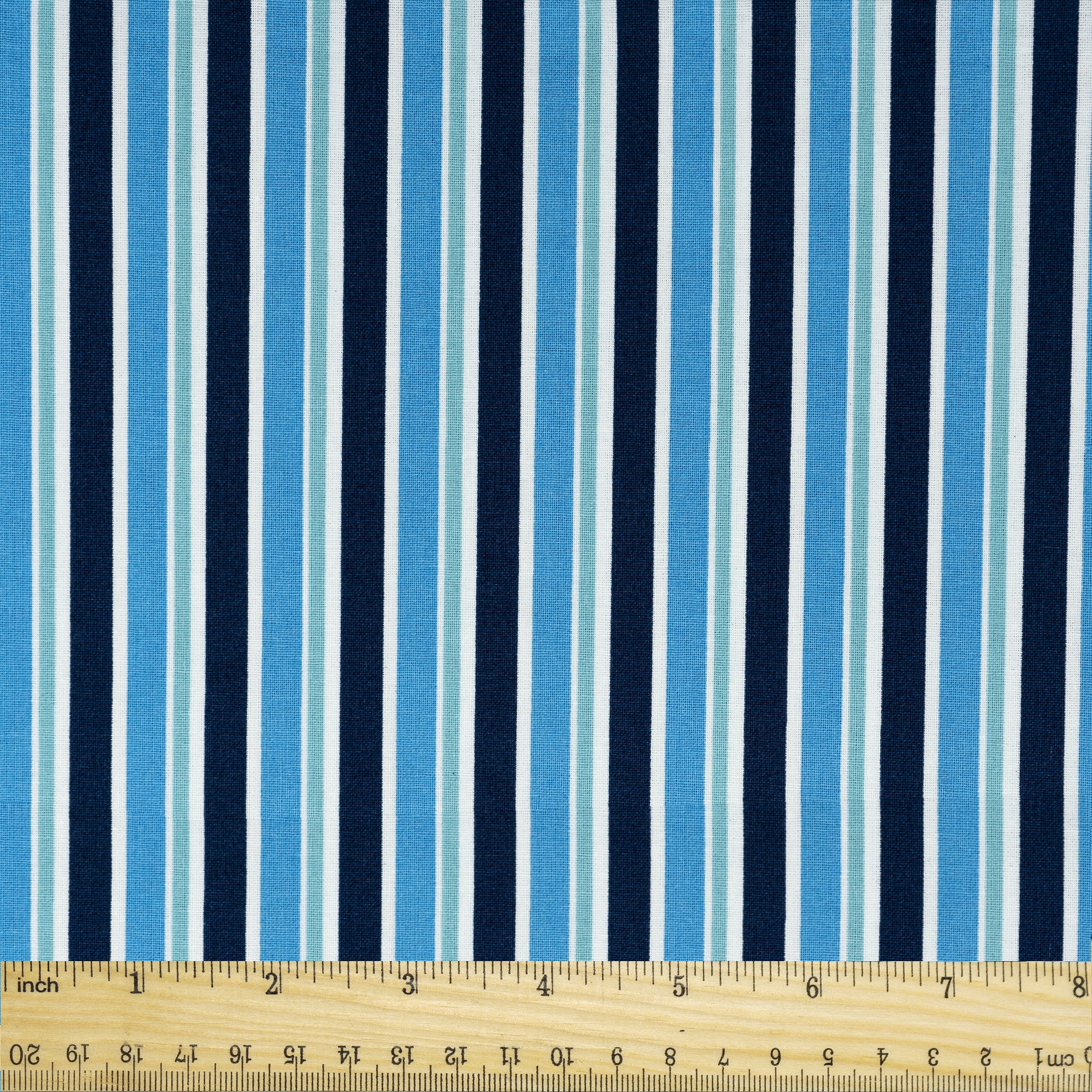Waverly Inspirations By the Yard 100% Cotton Fabric Sailor Stripes, Blue, White and Green, 44" Wide for Quilting & Sewing