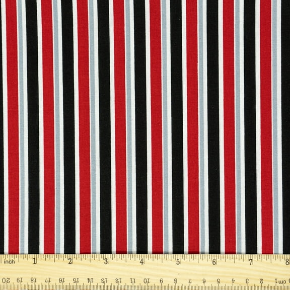Waverly Inspirations 44" 100% Cotton Sailor Stripes Sewing & Craft Fabric By the Yard, White, Red and Black