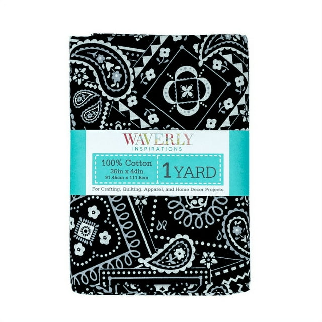 Waverly Inspirations 44" x 1 Yard Cotton Precut Bandana Onyx Color Sewing Fabric, 1 Each