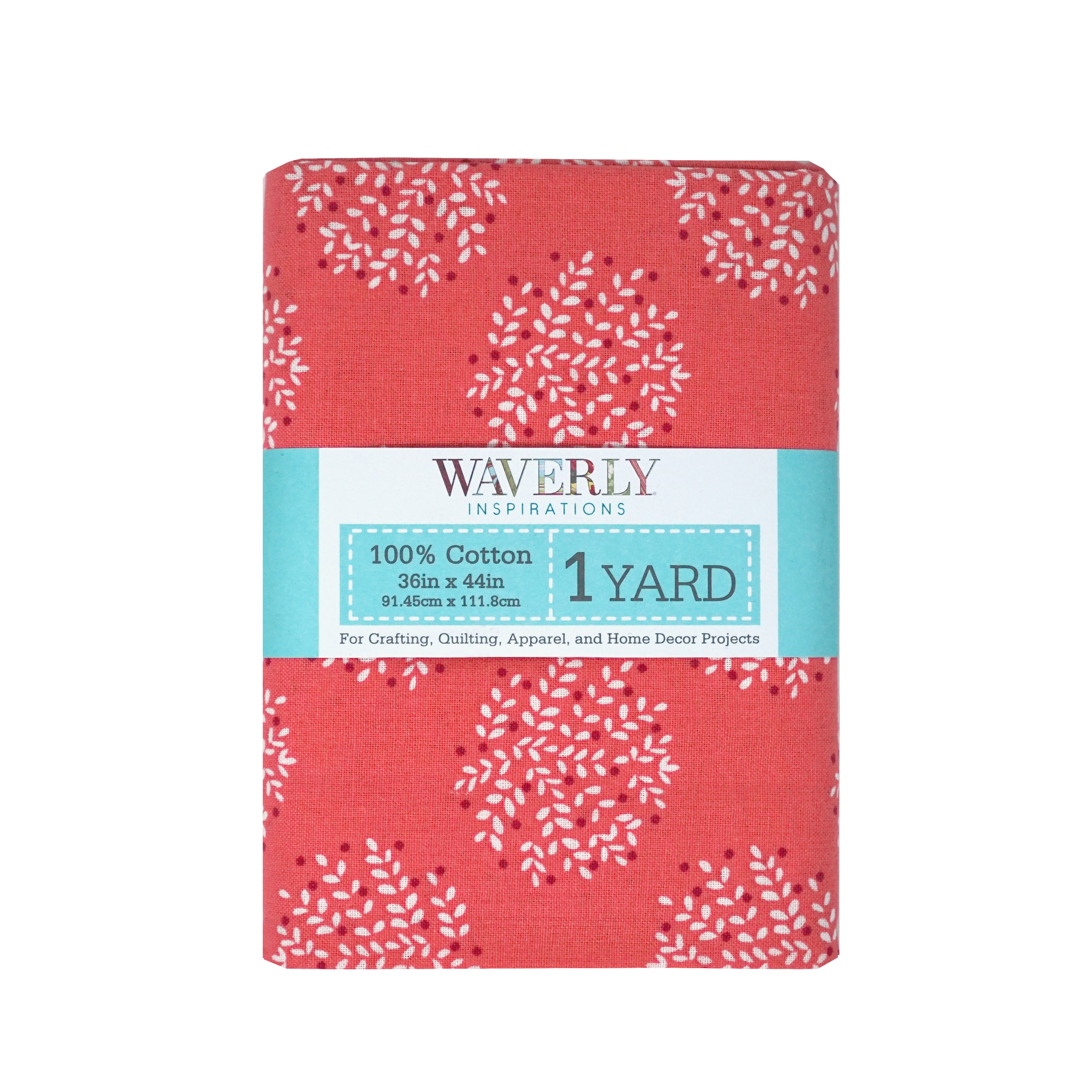 Waverly Inspirations 1 Yard Cut 100% Cotton Print Fabric Coral Pink and White, 44" Wide for Quilting & Sewing