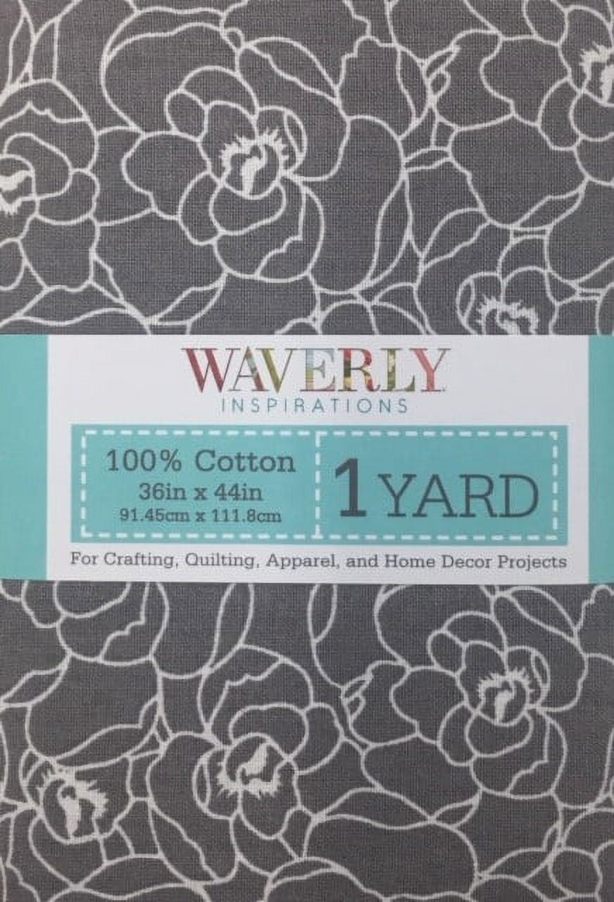 Waverly Inspirations 44" x 1 Yard Cotton Precut Floral and Colored Sewing Fabric, Gray and White, 1 Each