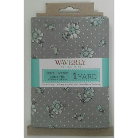Waverly Inspirations 1 Yard Cut 100% Cotton Prints Fabric Floral and Green and Gray 44" Wide for Quilting & Sewing
