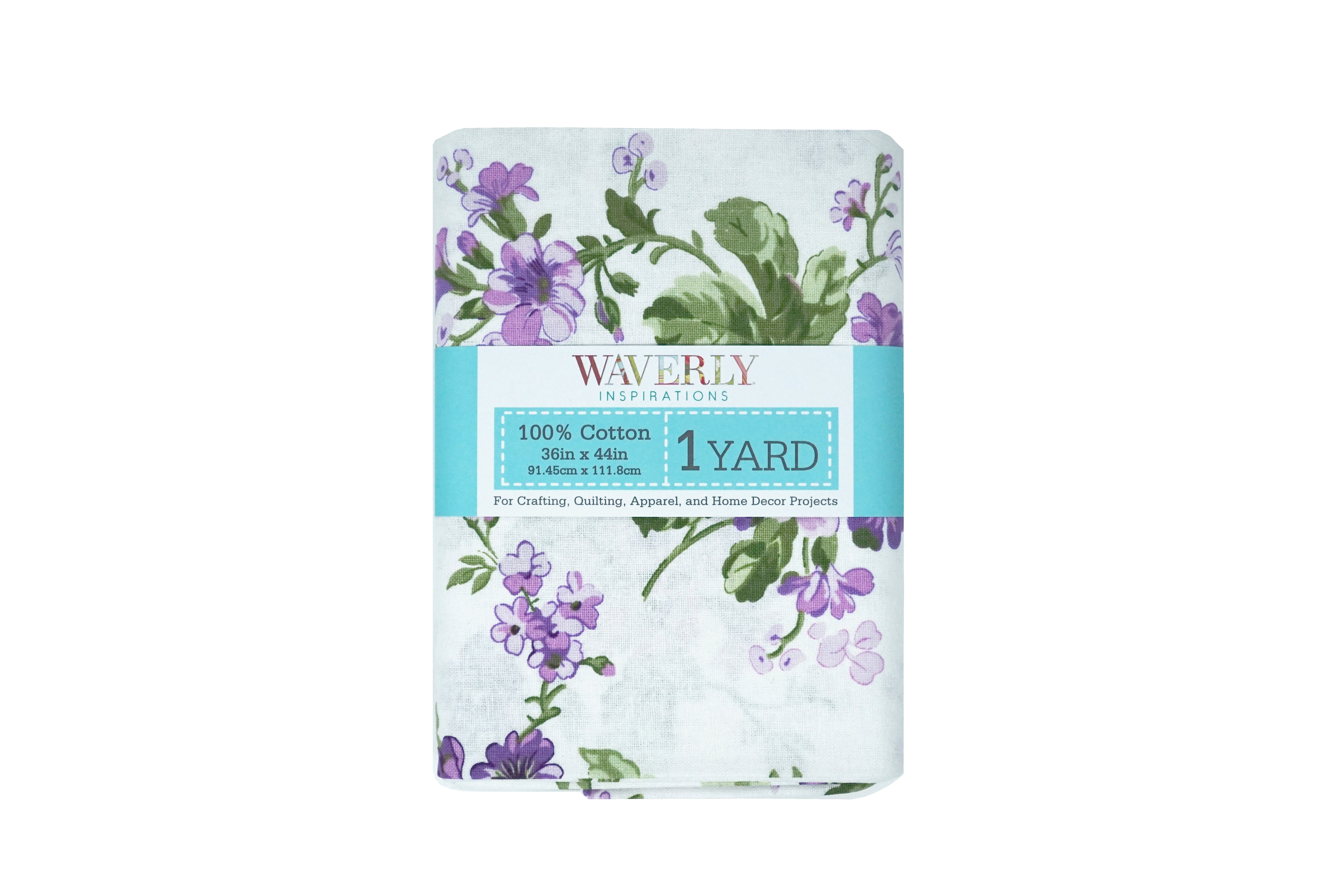 Waverly Inspirations 1 Yard Cut 100% Cotton Prints Fabric Floral White Green Purple 44" Wide for Quilting & Sewing