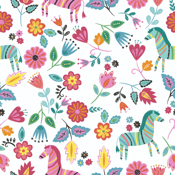 Waverly Inspirations 1 Yard Cut 100% Cotton Prints Fabric Pinata Horses White 44" Wide for Quilting & Sewing