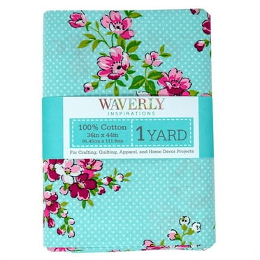 Waverly Inspirations 44" x 1 Yard Cotton Precut Small Floral Aqua Color Sewing Fabric, 1 Each