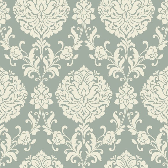 Waverly Inspirations 45" 100% Cotton Damask Printed Sewing & Craft Fabric By the Yard, Green and White