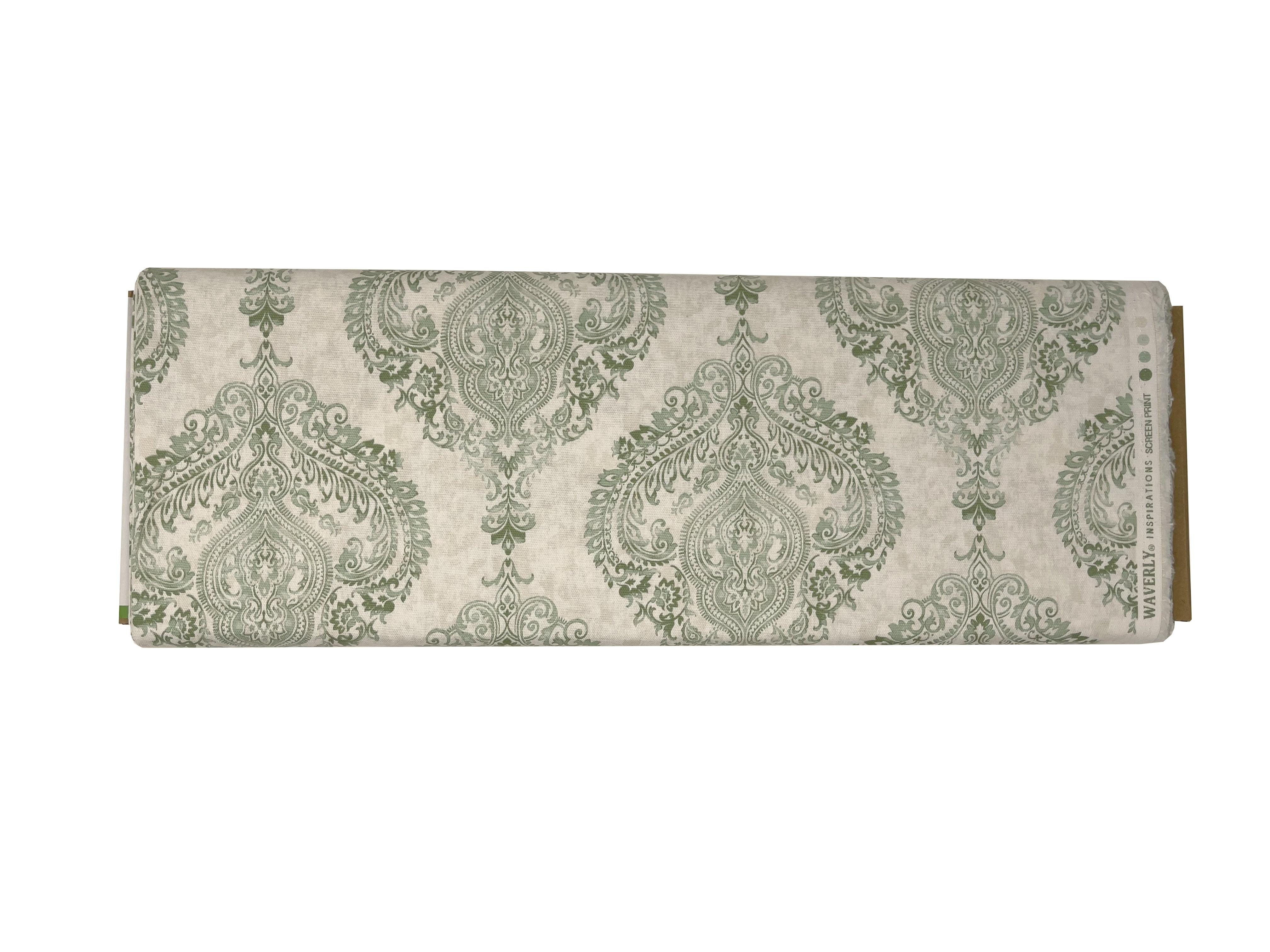 Waverly Inspirations 45" 100% Cotton Damask Sewing & Crafting Fabrics, 8 yd By the Bolt, Beige and Green