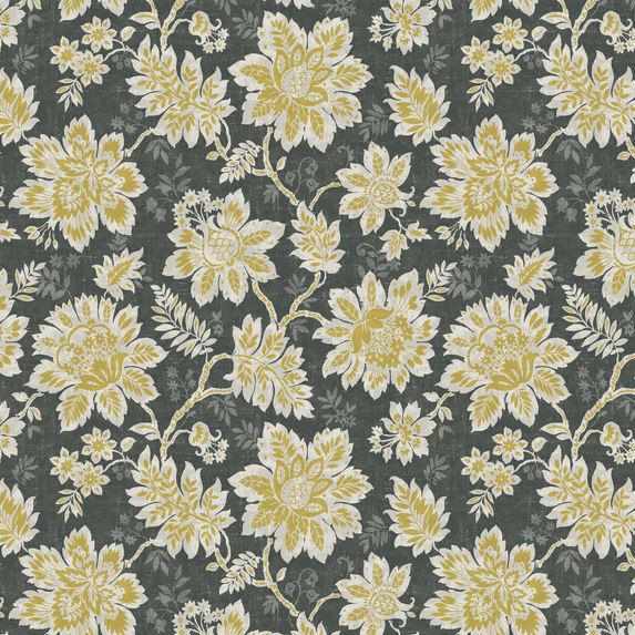 Waverly Inspirations 45" 100% Cotton Duck Petal Print Black Sunshine Color Sewing Fabric by the Yard